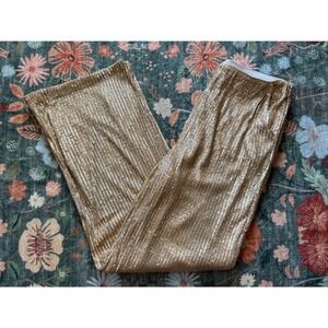Boston Proper Gold Sequin Wide Leg Pants Womens Large Shimmer Party Holiday